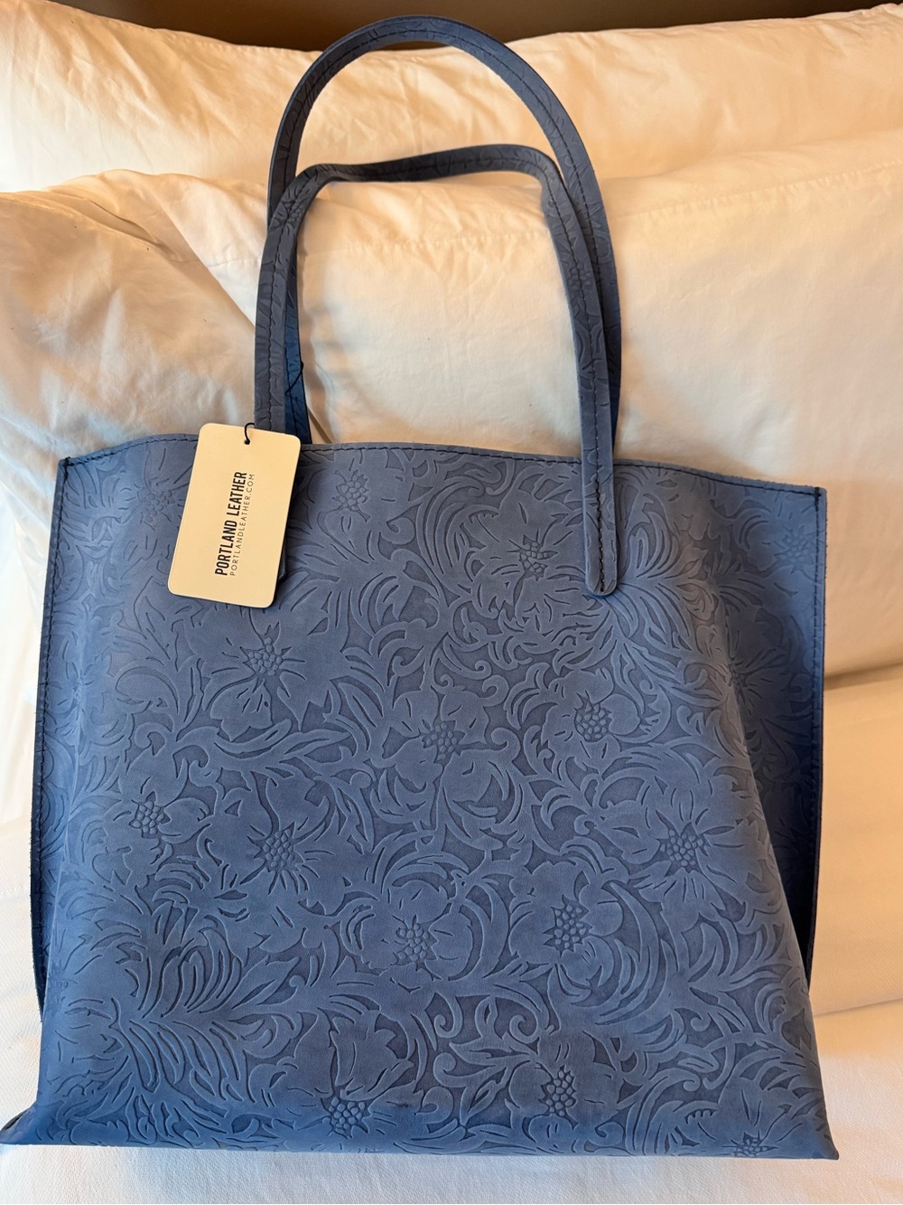 Portland Leather Large August Tote Bag - Special Edition Embossed Cornflower